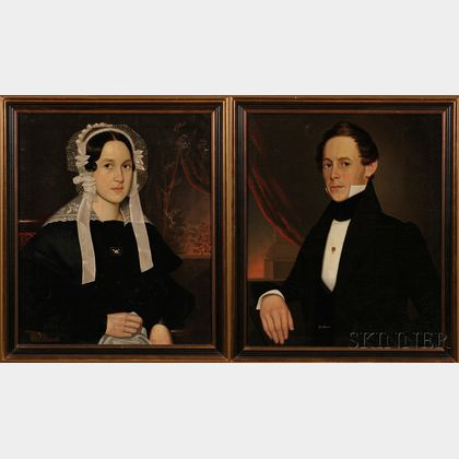 American School, 19th Century Pair of Portraits of Mr. Henry L. McNeil and His Wife Martha, of Connecticut.