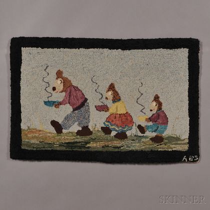 Wool Hooked Rug with "Three Bears" Storybook Characters