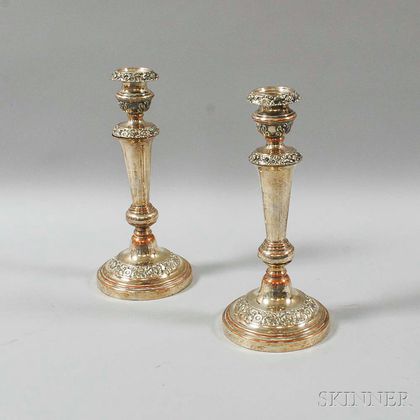 Pair of Silver-plated Copper Candlesticks