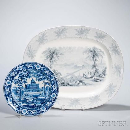 Two Staffordshire Transfer-decorated Table Items
