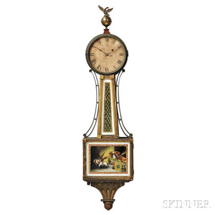 Rare Gilt-gesso and Mahogany Veneer Presentation Patent Timepiece