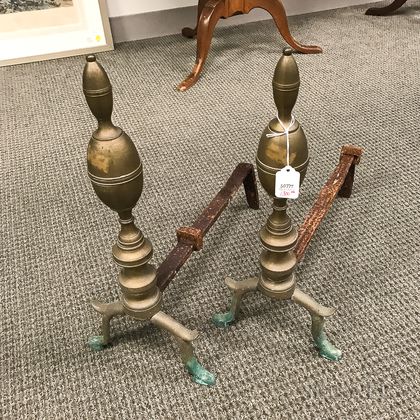 Pair of Federal-style Brass Lemon-top Andirons
