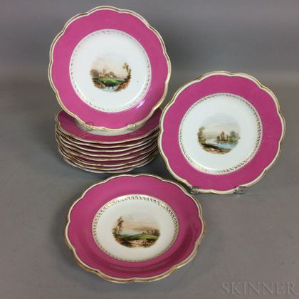 Set of Eleven Continental Hand-painted Porcelain Plates