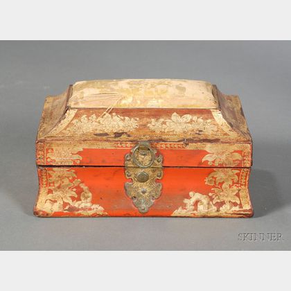 Chinoiserie Decorated Red Lacquer Sewing Box