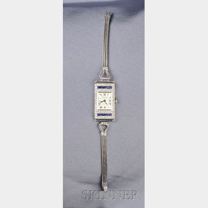 Art Deco Lady's Platinum, Sapphire, and Diamond Wristwatch, Cartier, France
