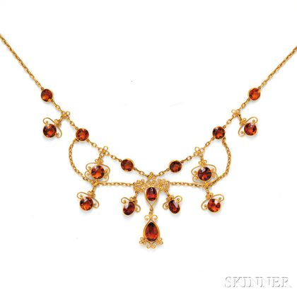 Art Nouveau 14kt Gold and Citrine Festoon Necklace