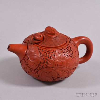 Yixing Teapot with Faux Cinnabar Exterior