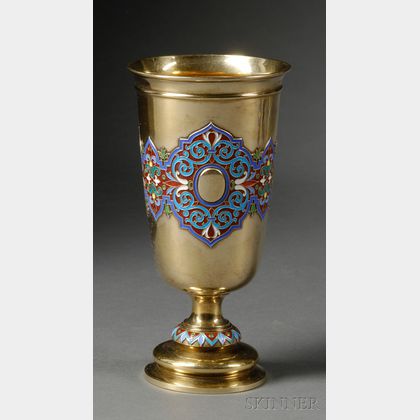 Russian Gold-washed Silver and Cloisonne Enamel Goblet