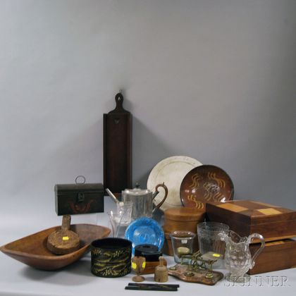 Group of Wood, Metal, Glass, and Pottery