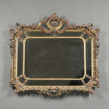 Parcel-gilt and Polychrome Painted Overmantel Mirror