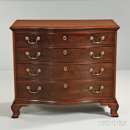 Carved Mahogany Serpentine Chest of Drawers