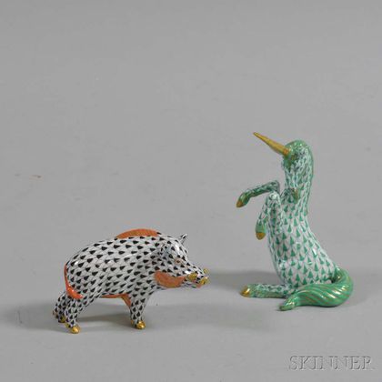 Herend Porcelain Unicorn and a Boar