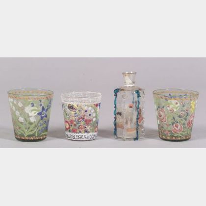 Four Continental Enameled Glass Vessels