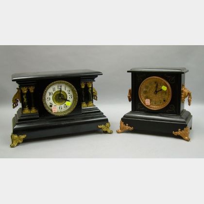 Lot of Two Black Mantel Clocks