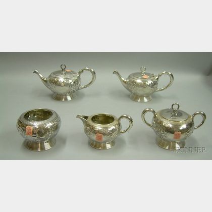 Five-piece Meriden Aesthetic Silver Plated Tea Set
