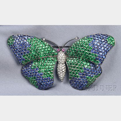 18kt Blackened Gold and Gem-set Butterfly Brooch