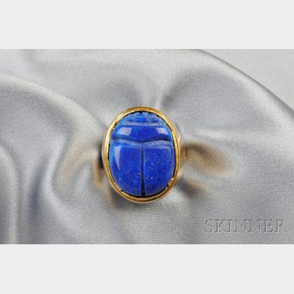 18kt Gold and Lapis Scarab Ring