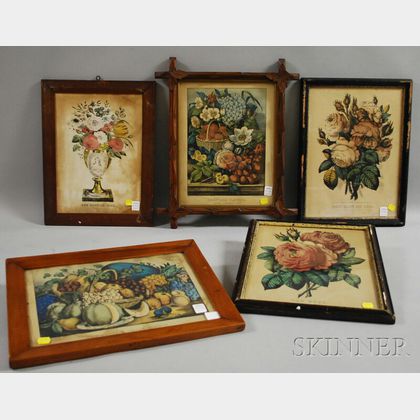 Five Currier & Ives Hand-colored Fruits and Flowers Lithographs