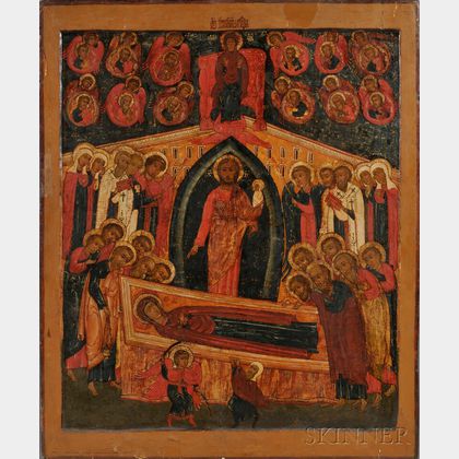 Large Russian Church Icon Depicting the Dormition of the Virgin