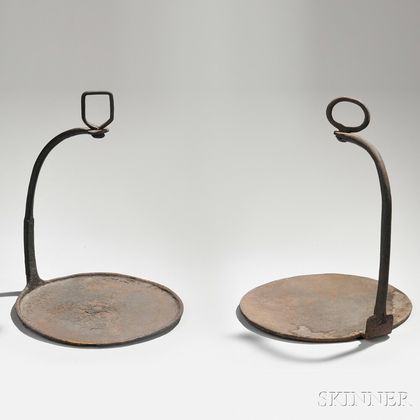Two Cast Iron Half-handled Hanging Griddles