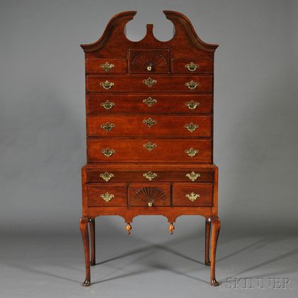 Queen Anne Cherry Scroll-top Fan-carved High Chest of Drawers