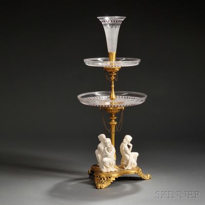 Victorian Gilt-brass, Cased Glass, and Parian Epergne