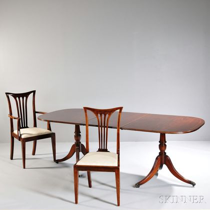 Regency-style Double-pedestal Dining Table and Six Chairs