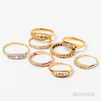 Eight Gold and Diamond Rings