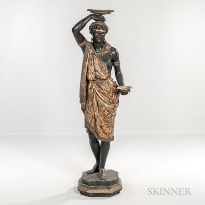 Painted and Parcel-gilt Carved Wood and Gesso Blackamoor Figure