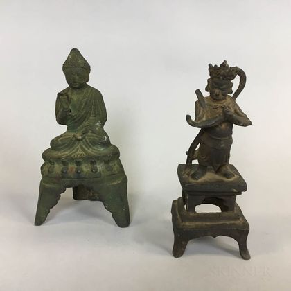Two Bronze Figures of Guandi and Amitabha Buddha