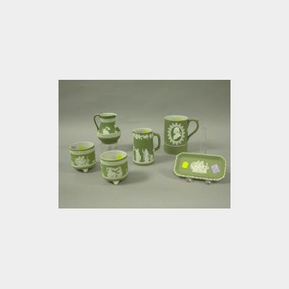 Six Light Green Wedgwood Jasperware Items