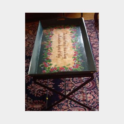 Paint Decorated Motto Tray on Iron Stand, The Highest Form of Bliss is Living with a Certain Degree of Folly. 