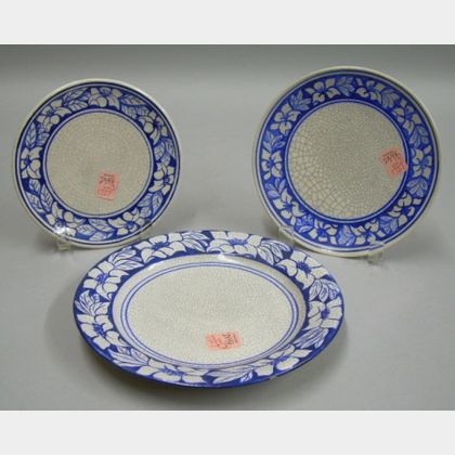 Dedham Pottery Azalea Pattern Plate and Two Tea Trivets