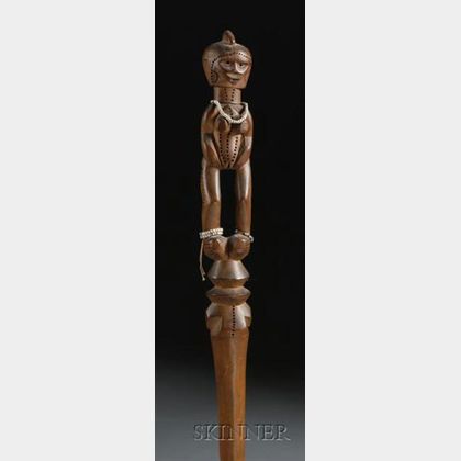 East African Carved Wood Staff