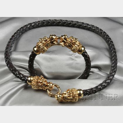 18kt Gold Dragon's Head Necklace and Bracelet
