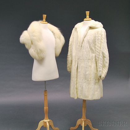 Two Lady's White Fur Clothing Items