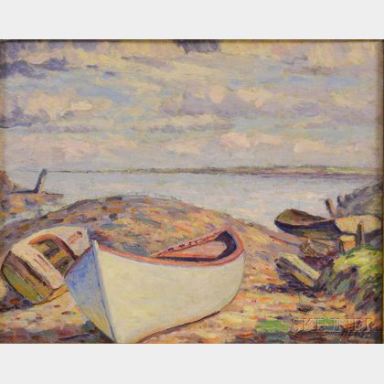 Howard Ellis (American, 1883-1962) Double-sided Painting on Board: Beached Dinghies