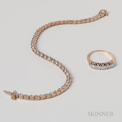14kt Gold and Diamond Bracelet and Ring
