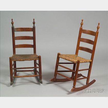 Two Similar Maple and Ash Slatback Children's Rocking Chairs