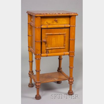 Victorian Faux Bamboo Marble-top Bedside Table