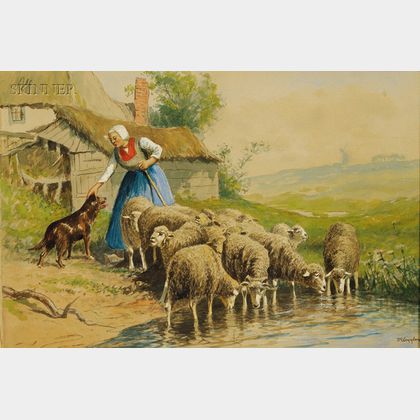 Thomas Raphael Congdon (American, 1862-1917) The Shepherdess.