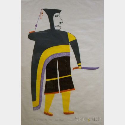 Framed Inuit Jessie Oonark Print on Paper Man is a Killer