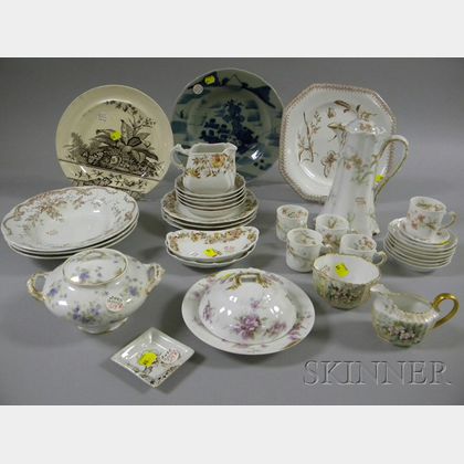 Thirty-seven Pieces of Assorted Mostly Transfer Decorated Limoges and English Ceramic Tableware