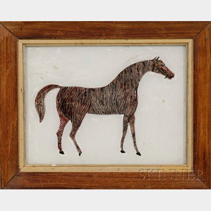 Small Reverse-painted Glass Tinsel Picture of a Horse