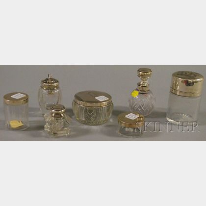 Seven Sterling Silver Mounted Scent/Colognes, Dresser Jars and Inkwells