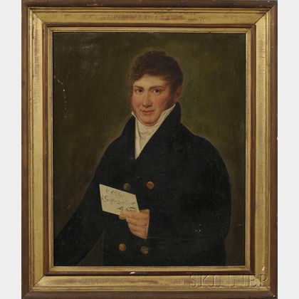 Italian/American School, 19th Century Portrait of a Gentleman Holding a Letter.