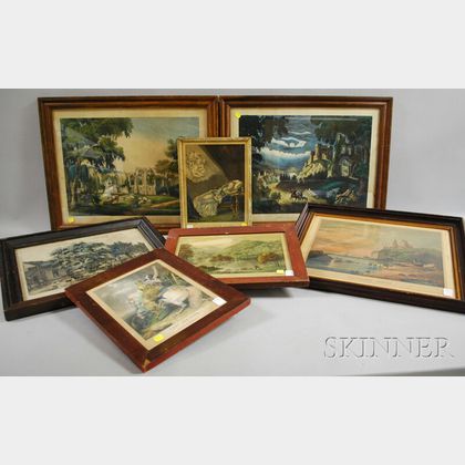 Seven 19th Century Hand-colored Castles and Landscapes Lithographs