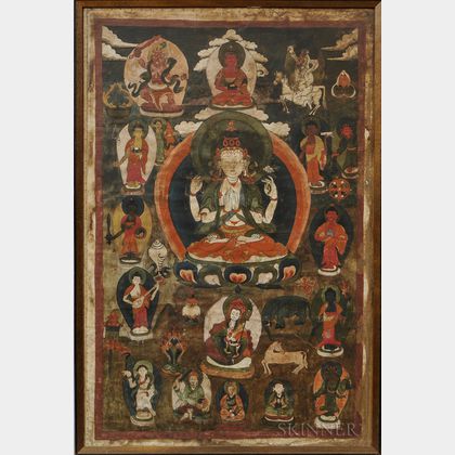 Thangka Depicting the Four-armed Avalokitesvara