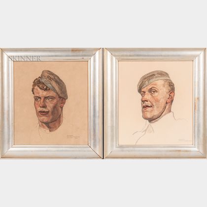 Ferdinand Spiegel (German, 1879-1950) Two Framed Portraits of WWI Soldiers