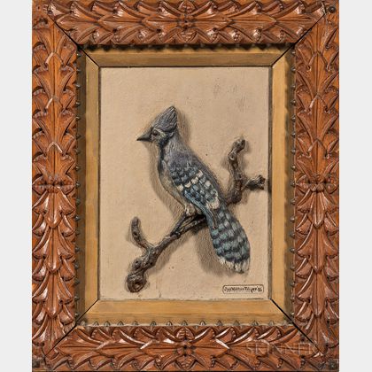 James Walter Folger Carved and Painted Blue Jay Plaque